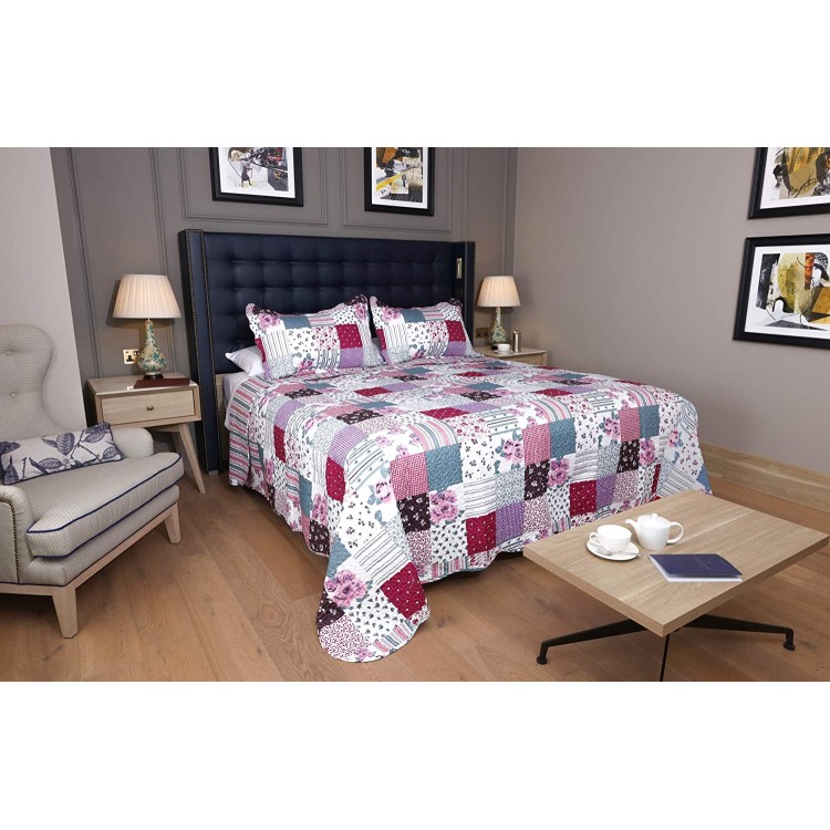 Freya Quilted Bedspread Pink Purple Patchwork