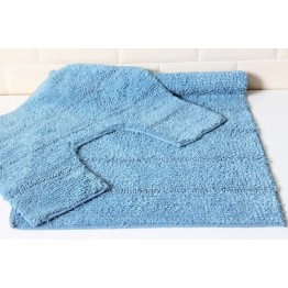 Tufted Cotton Cobalt Blue 2 Piece Bath Mat & Pedestal Set 