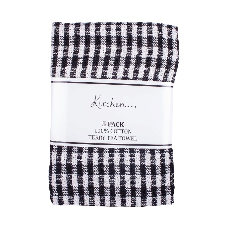 5 Pack Terry Tea Towel Black