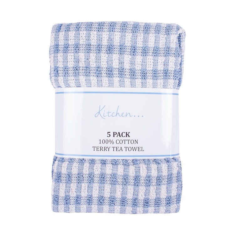 5 Pack Terry Tea Towel Blue