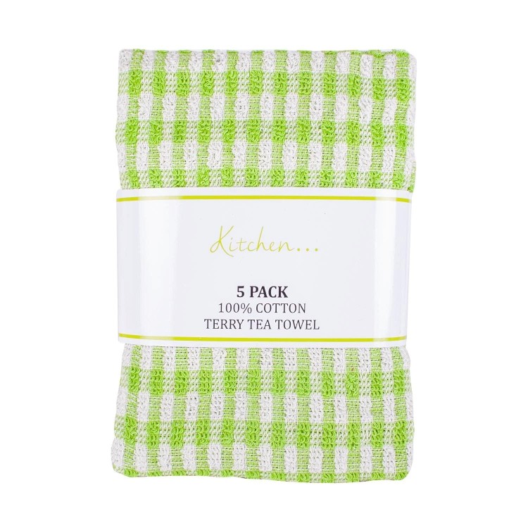 5 Pack Terry Tea Towel Green
