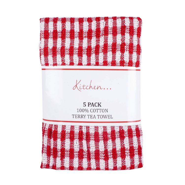 5 Pack Terry Tea Towel Red