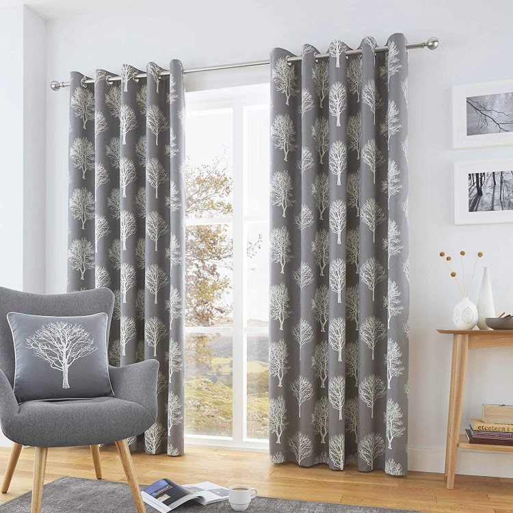 Woodland Tree Curtains Charcoal 90x72"