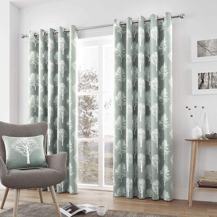 Woodland Tree Curtains Duck Egg Blue 66x90"