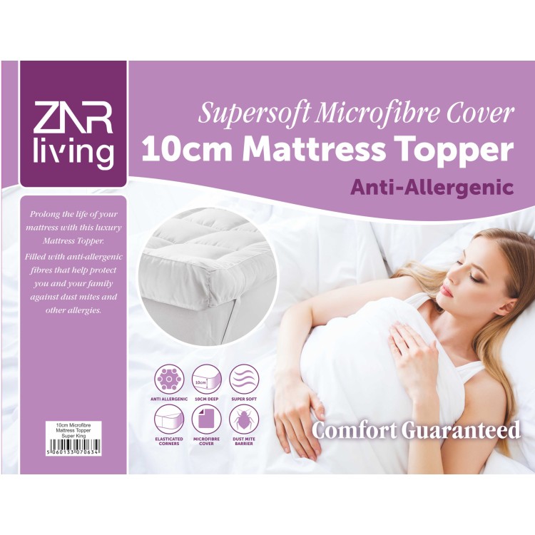 Microfibre Cover - 10cm Mattress Topper Anit-Allergenic Single Bed